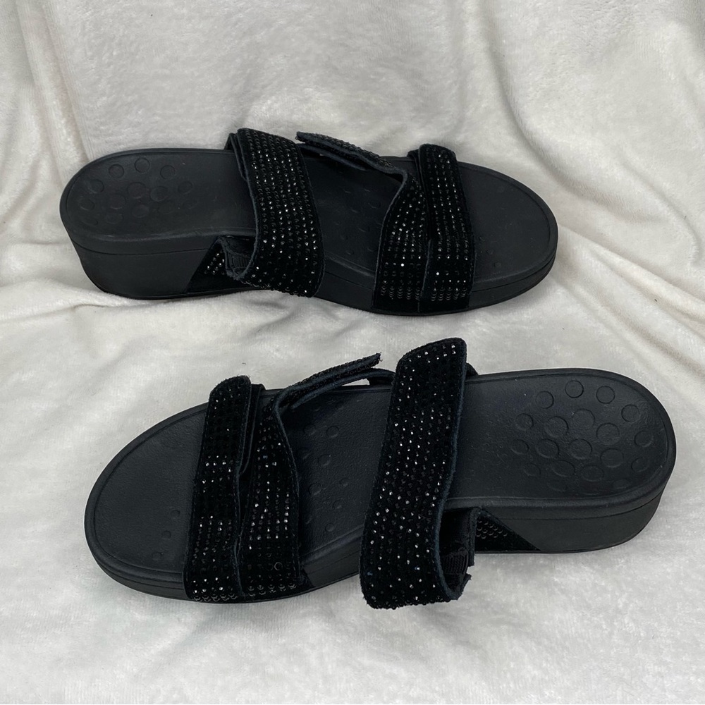 Vionic Pacific Alexis Black Suede Embellished Adjustable Strap Sandal - Picture 6 of 12